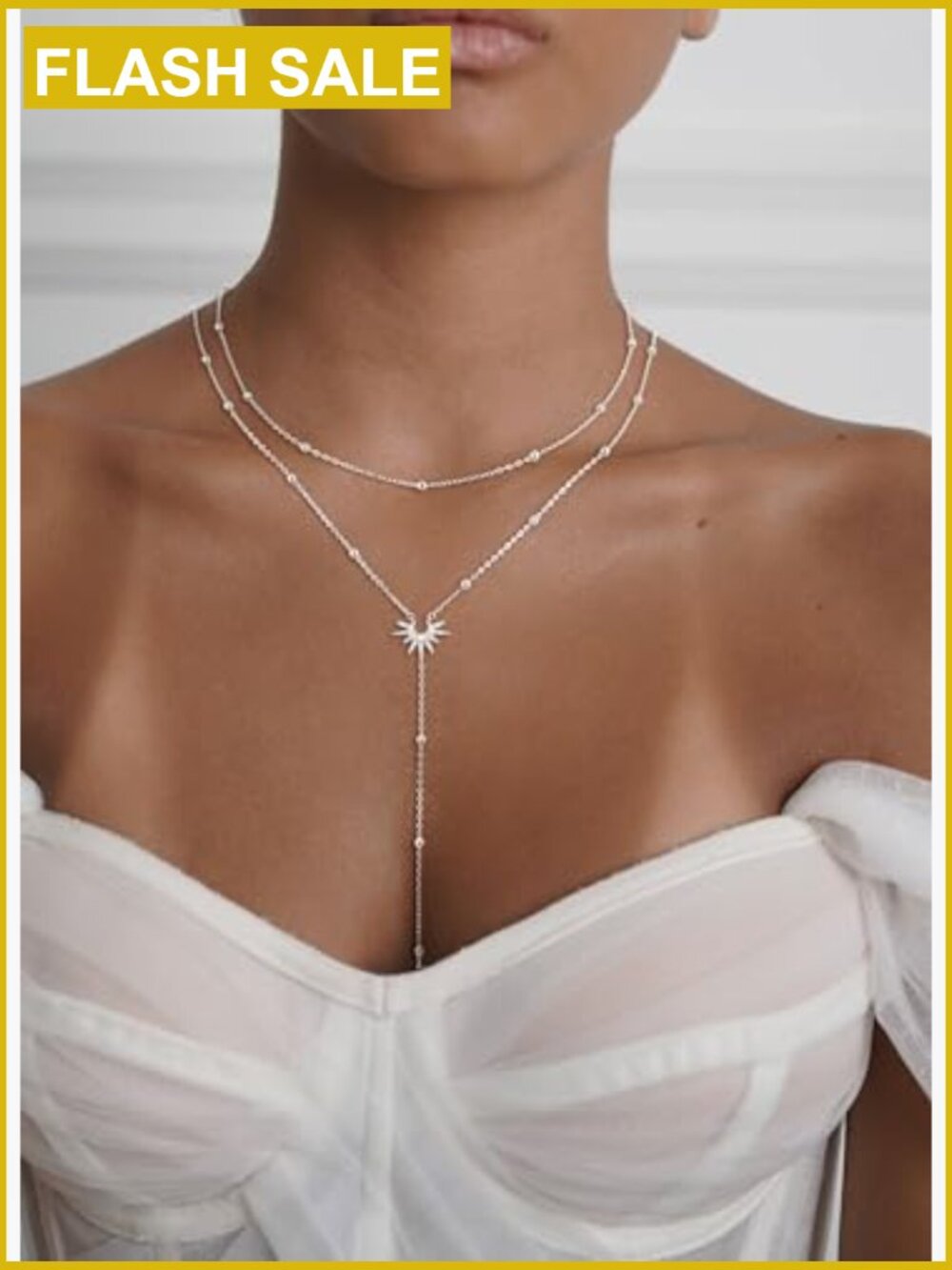 Dainty Y-Shaped Sun Pendant Lariat Necklace, 14k Gold Plated - Picture 3 of 7